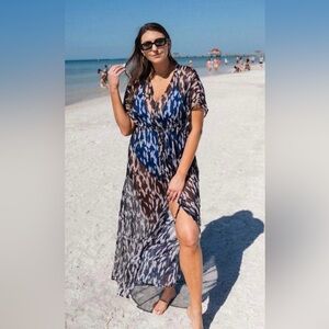 Cupshe Moon & Spoon Swim Coverup Maxi Dress Kimono NWT